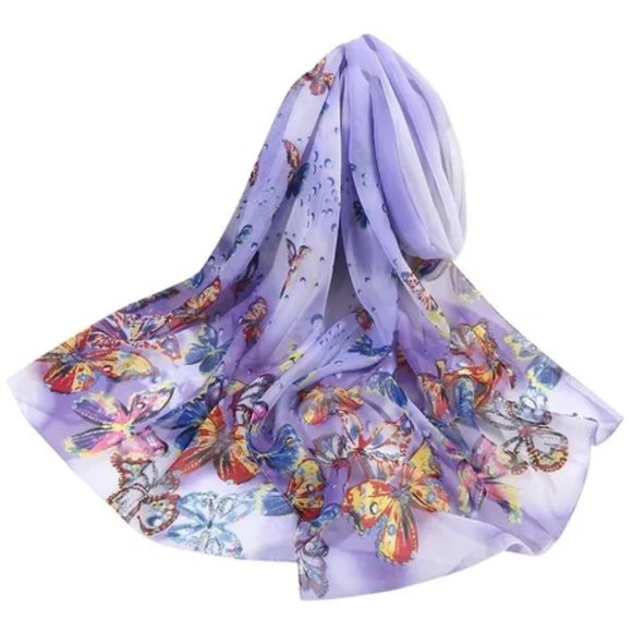 Lavender Chiffon Purple Butterfly Wrap Scarf Shawl - Picture 5 of 8